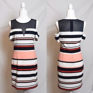 GUESS Los Angeles Striped Shoulder Cutout Dress